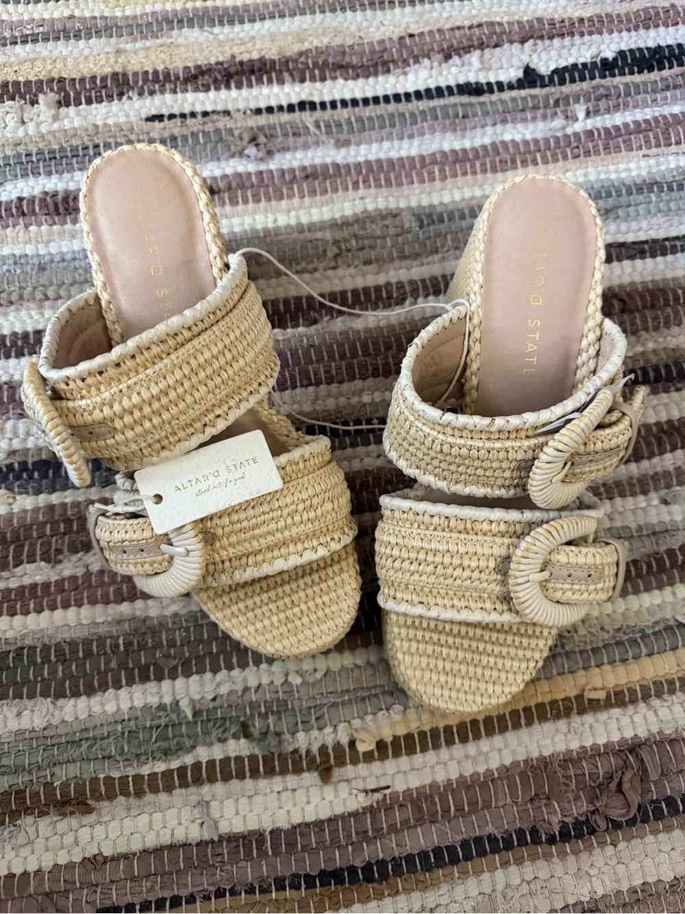 Altar'd State Natural Woven Buckle Slide Mules